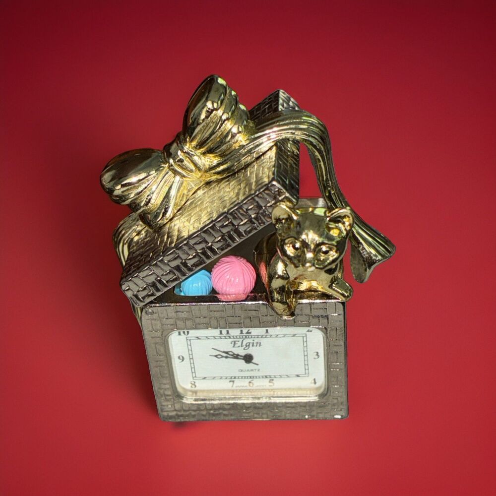 Elgin “Collectable Mini Clock” Cat In Gift Package